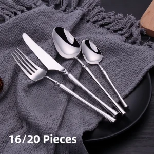 12/16/20 pezzi in acciaio inox occidentale stoviglie coltello forchetta cucchiaio Set posate in oro nero stoviglie specchio utensili da cucina 1