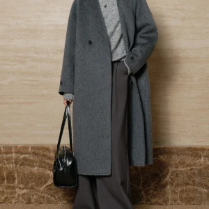 ZIQIAO 91.5% Lana Petite Size Cappotto in doppio cashmere per le donne 2024 Inverno Nuovo design Cappotto caldo chic in lana grigio cammello 24ZQ94128 1