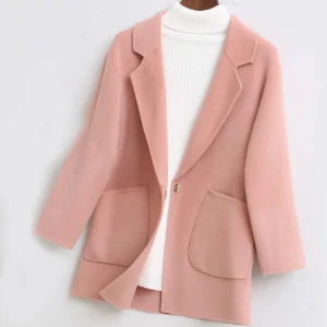 2025 Autunno Inverno Nuovo cappotto di lana double face 100% pura lana corta vestibilità ampia giacca di lana con colletto blazer per donne piccole 1