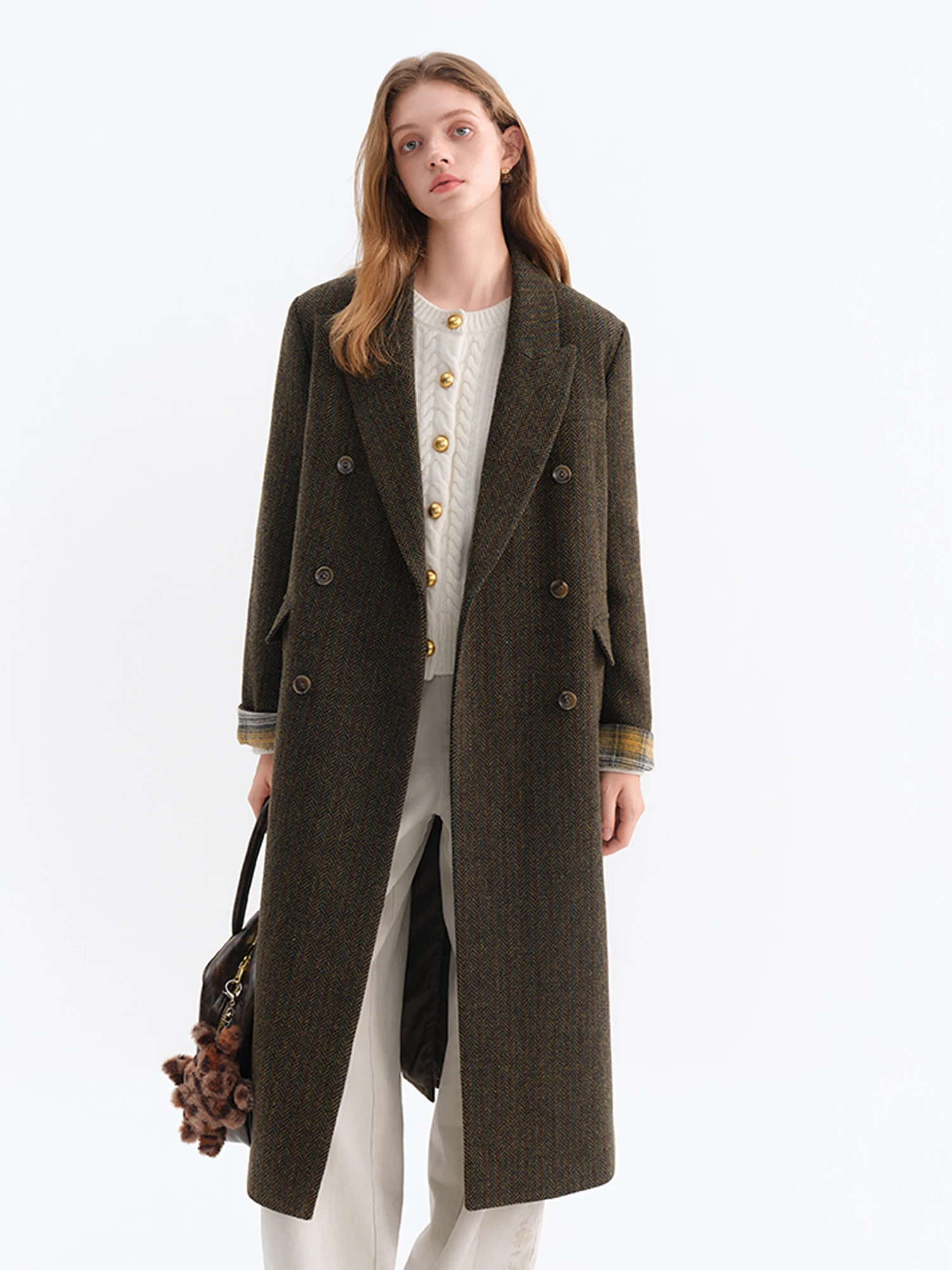 FSLE Blazer Cappotto di lana da donna Inverno 2025 Nuovo cappotto di lana retrò coreano Plaid Pendolarismo Caldo temperamento a metà polpaccio 5