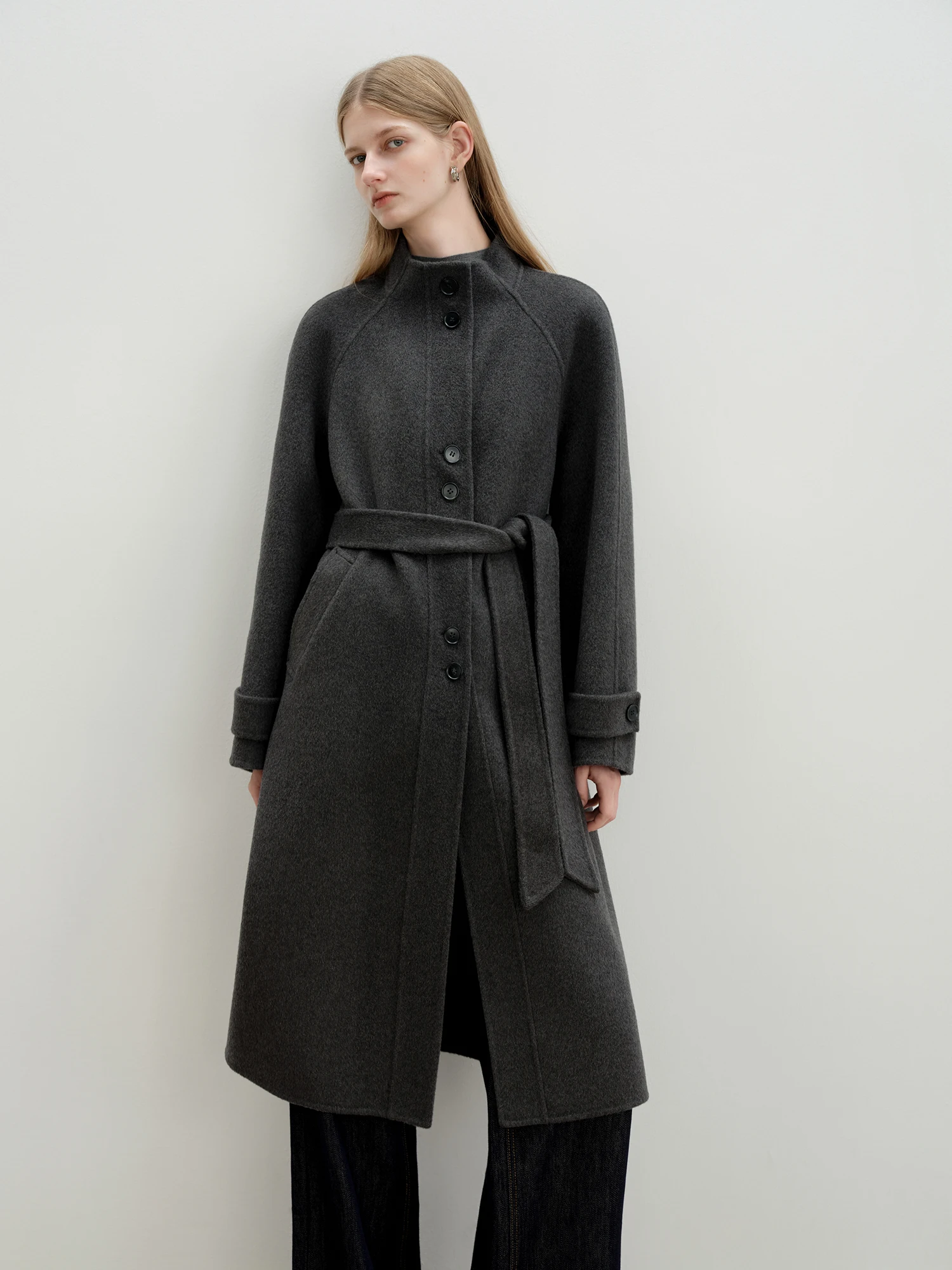 ZIQIAO Petite Cappotto di lana pieno con colletto alla coreana Donna 2025 Cappotto di lana grigio di fascia alta di nuovo stile Cool Pendolarismo unisex 5