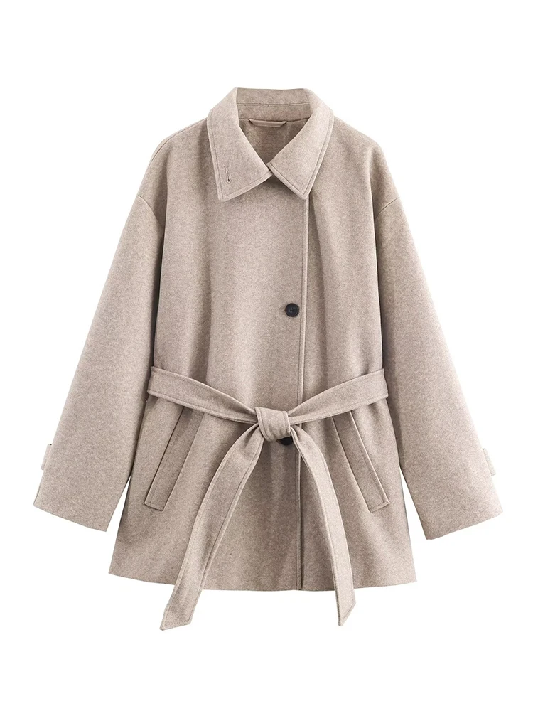 HH 2025 Donna Autunno Elegante Cintura Sottile Tasca monopetto Design Casual Allentato Outwear Donna Manica Lunga Risvolto Cappotto di Moda 3