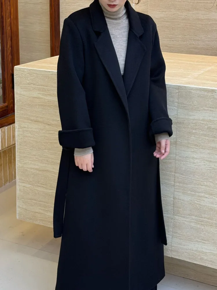 UCXQ Cappotto di lana double face per donna Colletto a maniche lunghe Cardigan con lacci 2025 Autunno Inverno Nuova marea 23Z3901 6