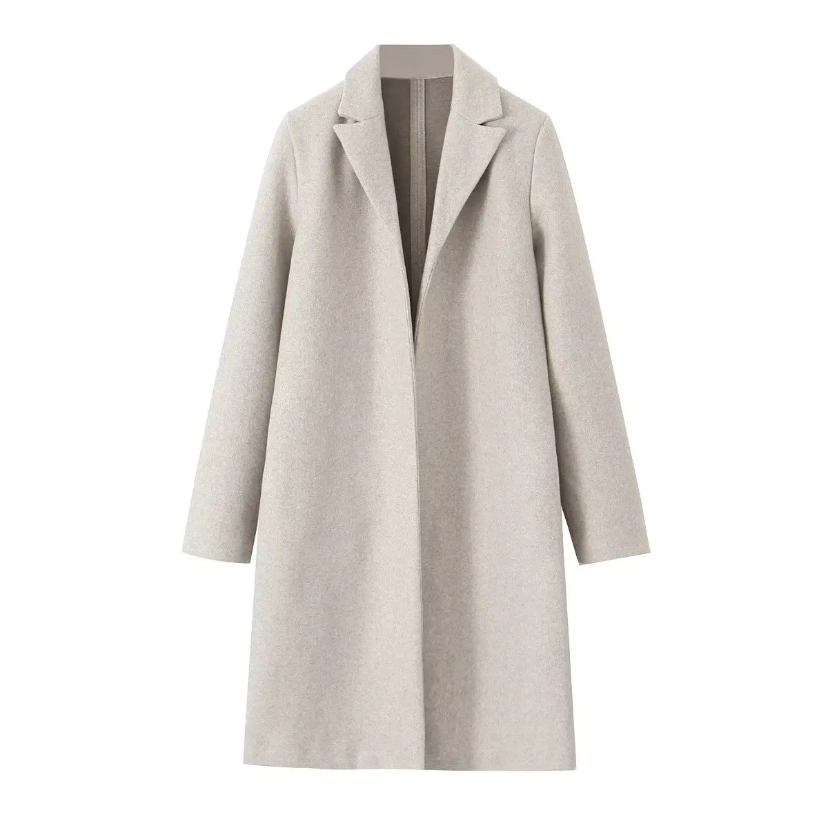 cappotto da donna con colletto a maniche lunghe tinta unita autunno nuova calda giacca cappotto di lana 3