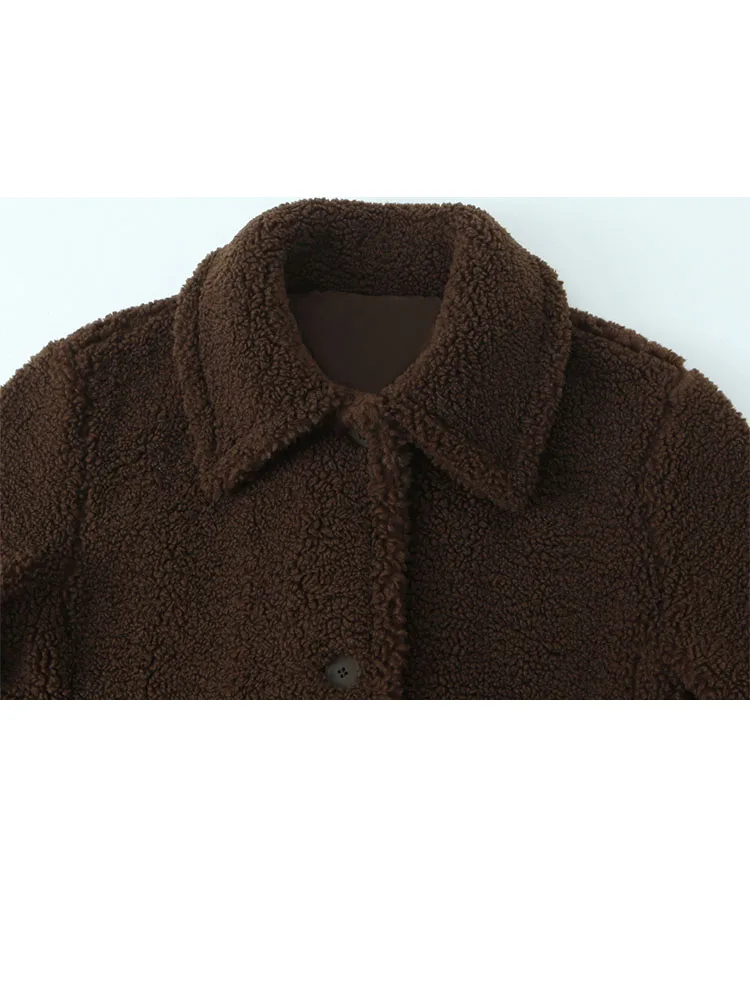 HH Cappotto invernale da donna a maniche lunghe monopetto in pile di perle con tasca laterale Decorazione Cappotto lungo comodo casual femminile 3