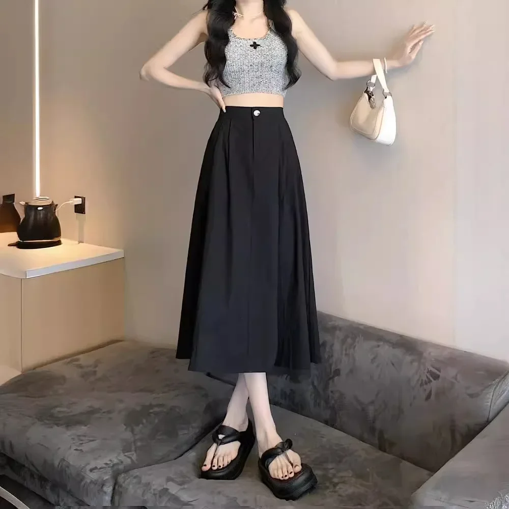 Gonna lunga a trapezio Abito da donna Arte semplice Gonna ombrello sottile a vita alta Gonna a forma di pera Gonna a forma di parola Primavera Estate 4