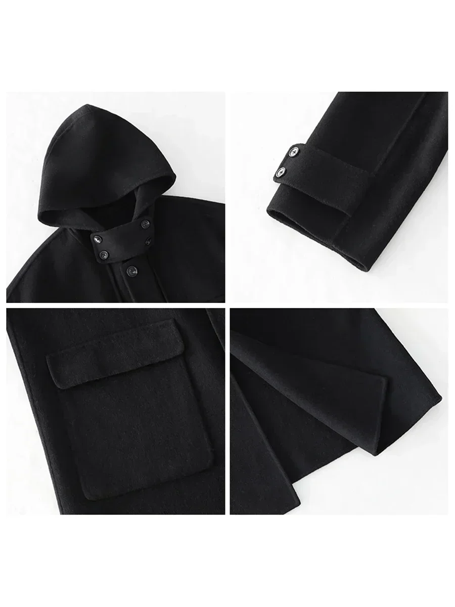 CHIC VEN Fashipn Cappotti Lunghi da Donna Monopetto Casual Allentato con Cappuccio Misto di Lana Cappotto Femminile Magliette E Camicette Autunno Inverno 2023 4