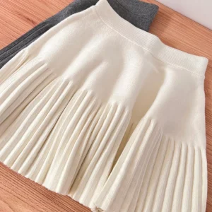 Minigonna a pieghe elastica a vita alta Gonna a strati base lavorata a maglia da donna Gonna corta A-Line Capispalla aderente Primavera Autunno Nuovo stile 1