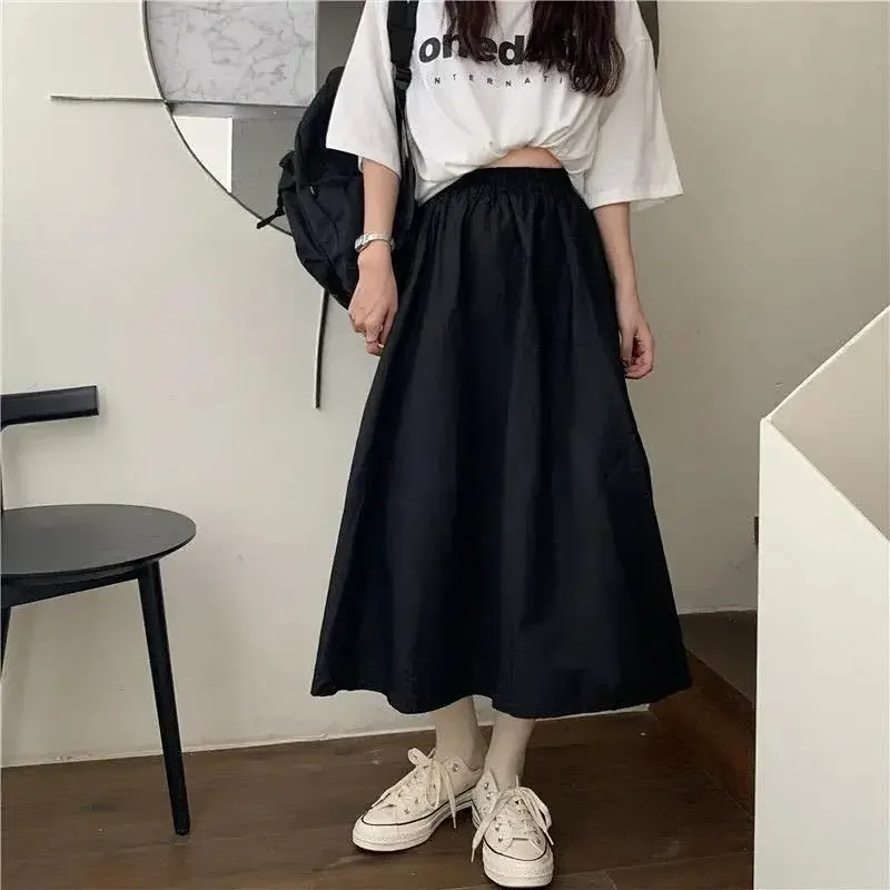 Elegante gonna a trapezio a vita alta Design semplice in tinta unita Stile preppy per gli studenti che pendono in estate Nuovo arrivo 5