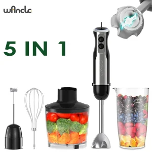 Wancle Frullatore a immersione 5 in 1 Frullatore elettrico portatile da 1000 W per frullati da cucina Frusta per uova Robot da cucina Spina UE/Regno Unito 1