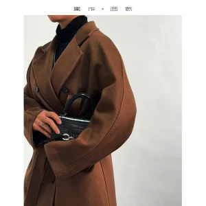 Stile classico ~ Cappotto di lana monoposto da donna in lana 100% lana, cappotto di lana sopra il ginocchio di media lunghezza ampio con cintura 1