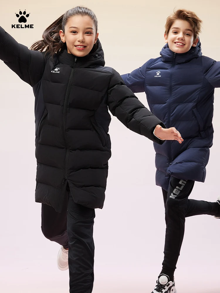 Kelme Abbigliamento lungo in cotone per bambini Giacca invernale da allenamento per calcio color block Giacca sportiva in cotone caldo antivento in cotone 2
