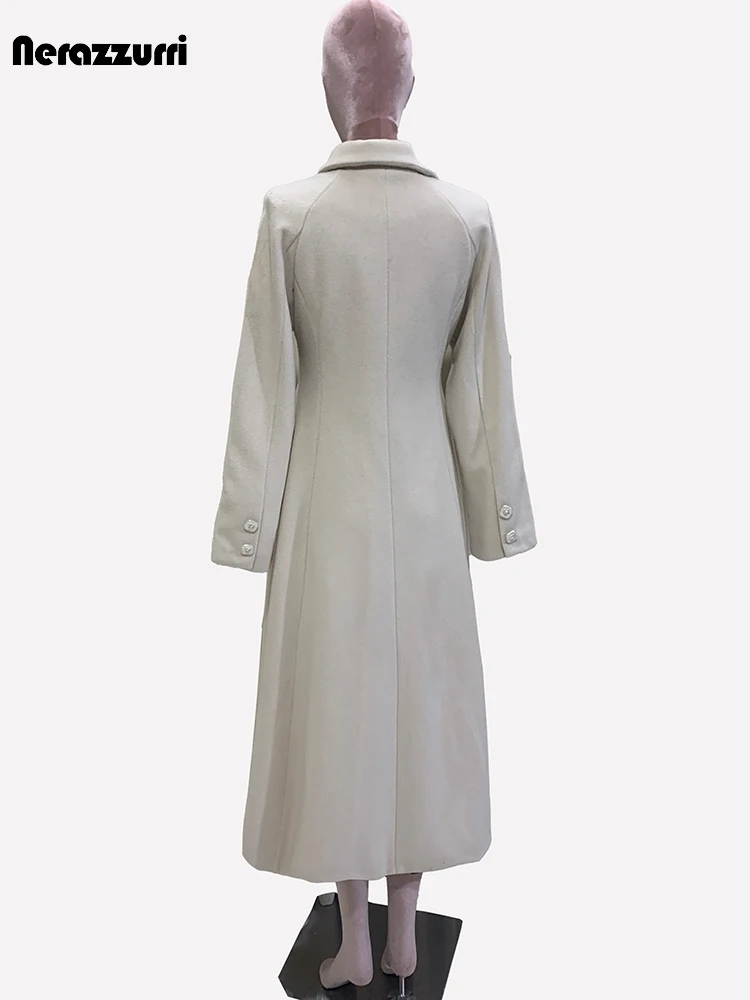 Nerazzurri Autunno Inverno Cappotto di lana lungo spesso caldo con gonna morbida da donna Cappotto monopetto elegante e svasato di lusso 3