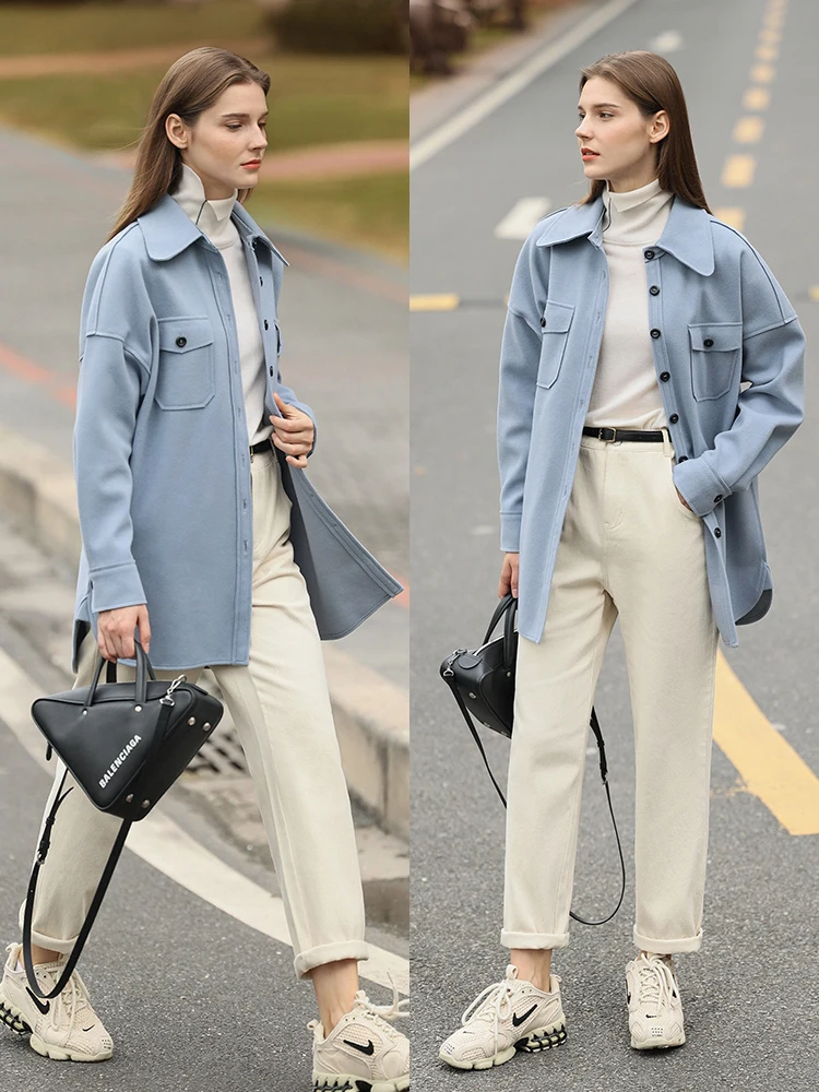 AMII Cappotti di lana per donna 2025 Inverno Nuovo stile BF Tasca allentata Manica lunga Top Caldo versatile Cappotto da donna 12424101 4