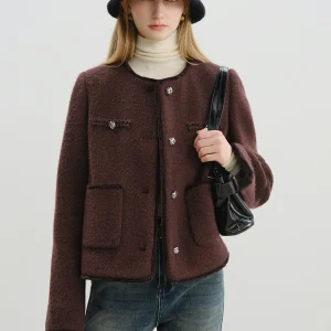 ZIQIAO 2025 Cappotto corto in tweed retrò da donna invernale - Giacca monopetto testurizzata Capispalla casual elegante 1