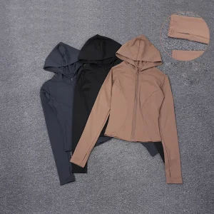 Giacca sportiva con cappuccio da donna Plus Size giacca sportiva da allenamento ad asciugatura rapida giacca sportiva con maniche con Zip senza cuciture 1