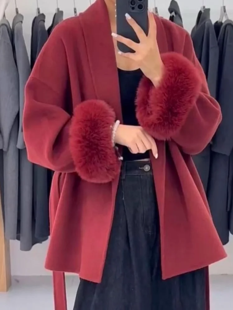 Cappotto di lana con colletto a sciarpa in tinta unita casual Capispalla allentato con tasca monopetto casual alla moda 2025 Nuova giacca Highstreet 3