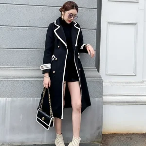 Cappotto lungo di lana bianco da donna Autunno Inverno Stile britannico Hepburn Addensare Cappotto di lana doppiopetto sottile Nuove donne Outwear 1