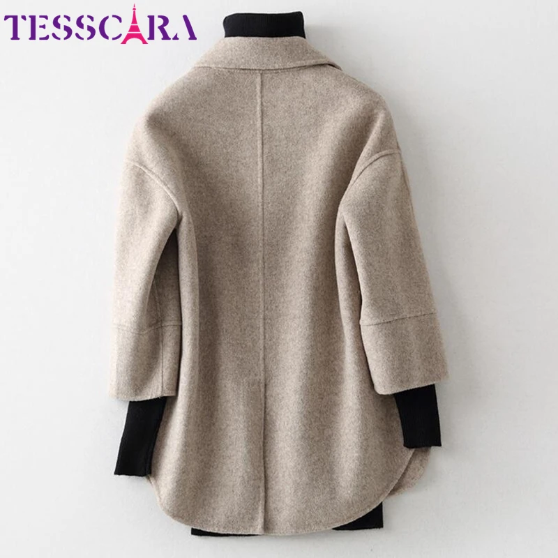 TESSCARA Delle Donne di Autunno e di Inverno Morbido Cashmere Cappotto del Rivestimento di Base Femminile Misto Lana Cappotto Ufficio Mantello Giubbotti Tuta Sportiva & Cappotti 4