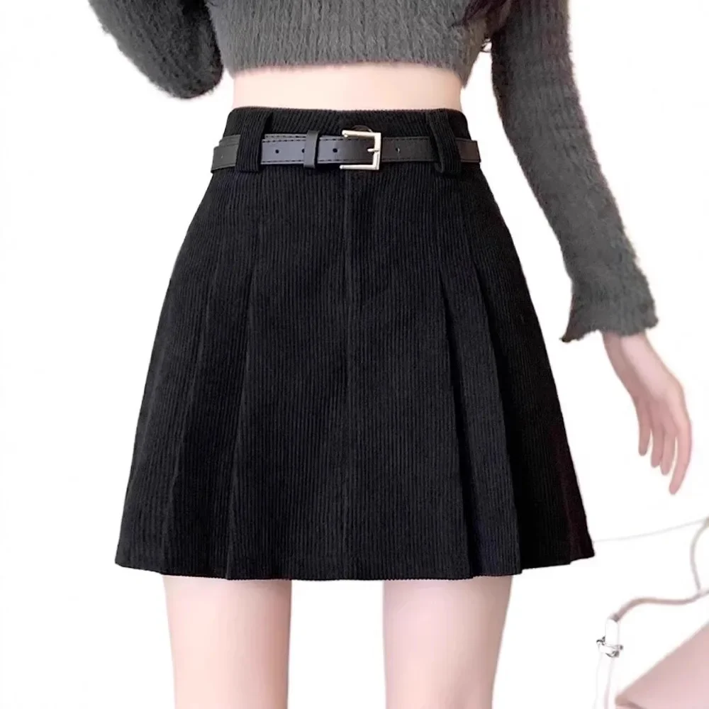 Minigonna a trapezio dimagrante a vita alta in velluto a coste Gonna corta da donna autunno inverno nuovo stile Gonna avvolgente scozzese 5