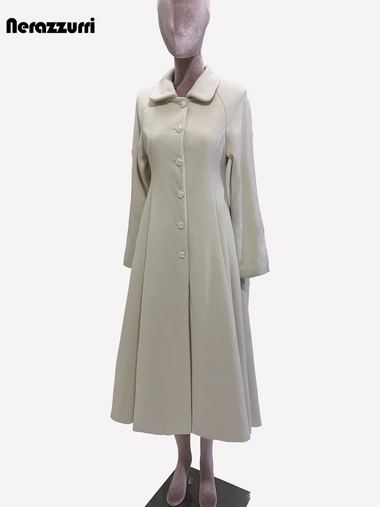 Nerazzurri Autunno Inverno Cappotto di lana lungo spesso caldo con gonna morbida da donna Cappotto monopetto elegante e svasato di lusso 2