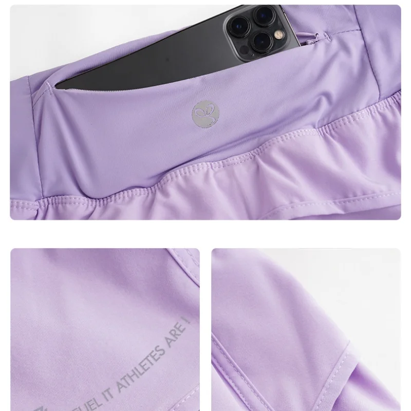 DRUR Pantaloncini da yoga Donna Estate Falsi pantaloncini da palestra larghi a vita alta in due pezzi con tasca Abbigliamento da corsa fitness leggero da donna 5