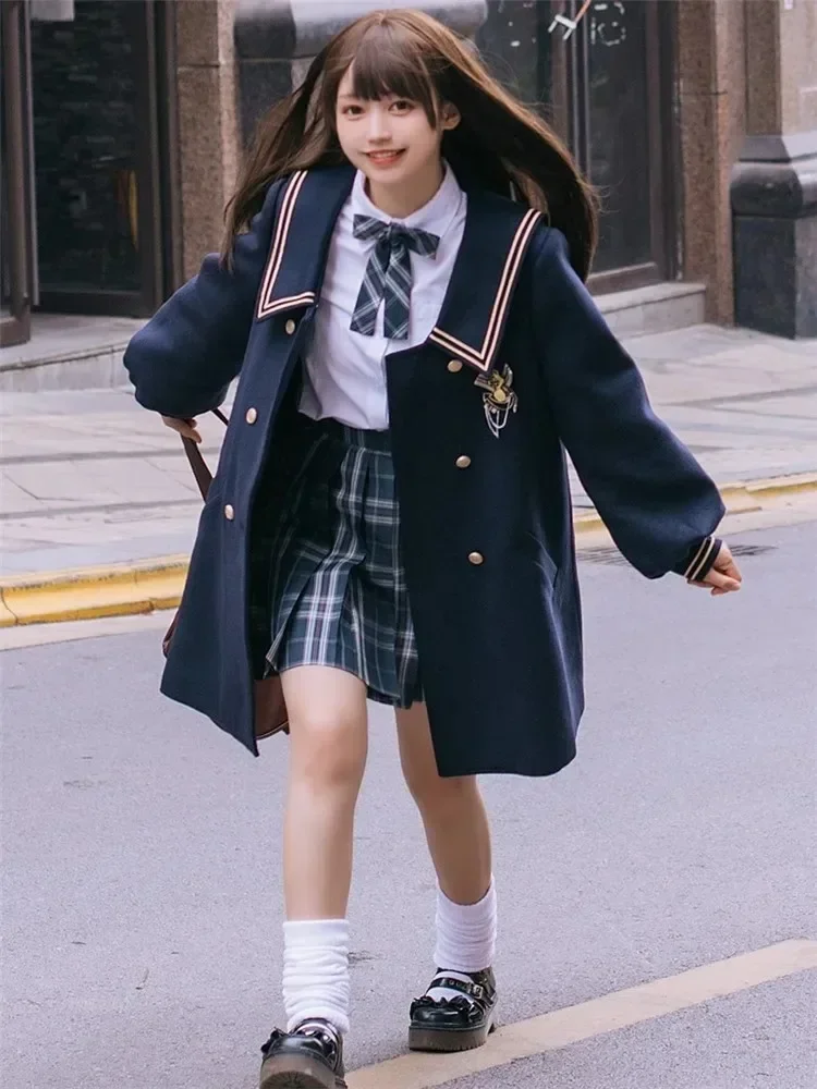 Blu autunno Lolita cappotto cappotti di lana College giapponese peluche addensato Jk uniforme soprabito Cosplay Vintage Harajuku Kawaii gotico 2