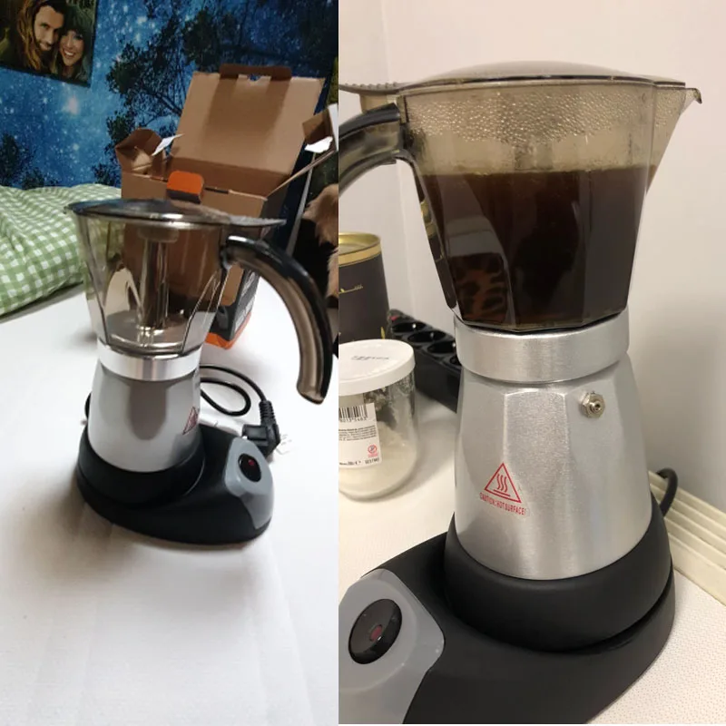 Da 3 a 6 Cup Maker Electric Italian Coffee Top Moka Pot Percolators Tool cartuccia filtro EU Plug alluminio 220V 4