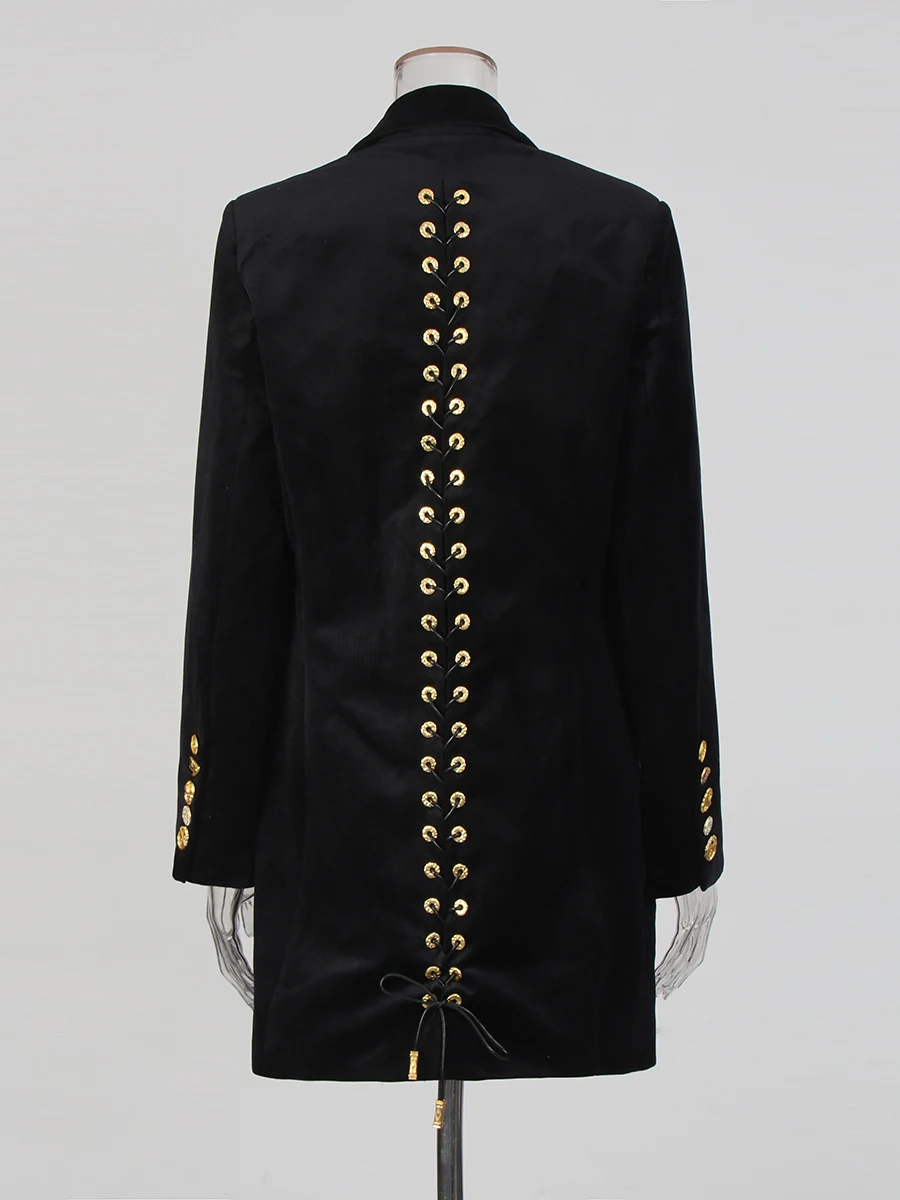 TWOTWINSTYLE bottoni impiombati solidi cappotti moda per le donne risvolto maniche lunghe patchwork pizzo temperamento cappotto abbigliamento femminile 5