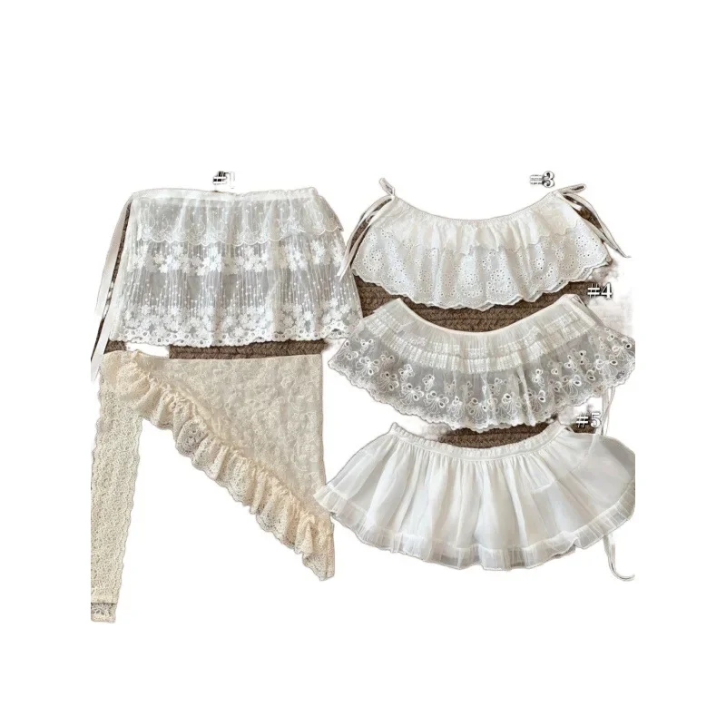 Gonna in pizzo floreale bianco Mezza lunghezza Primavera Estate Stile balletto da donna Dolce nodo a farfalla Cravatta Capispalla Gonna a trapezio sovrapposta 5