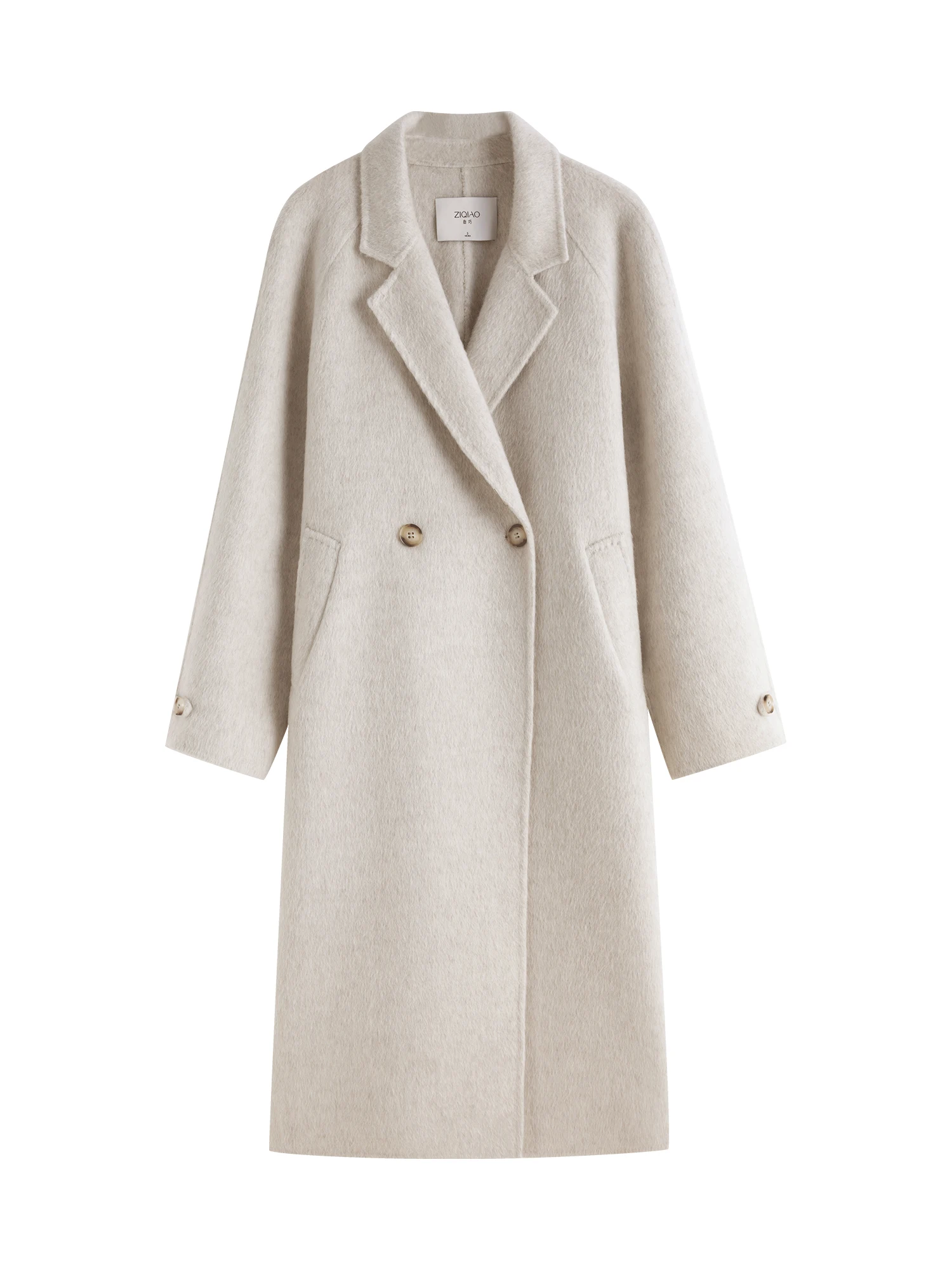 ZIQIAO 91.5% Lana Petite Size Cappotto in doppio cashmere per le donne 2024 Inverno Nuovo design Cappotto caldo chic in lana grigio cammello 24ZQ94128 6