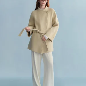 DUSHU Winter 2025 Cappotto corto da donna in misto alpaca - Giacca in tweed misto lana double face con colletto rialzato Eleganza casual 1