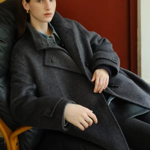 ZIQIAO 2025 Nuovo Arrivo Chic Cappotto Lungo Bottoni in Corno Elegante Cappotto in Tweed di Lana Smalto di Seta Perfetto per l'Autunno Inverno Misto di Lana 1