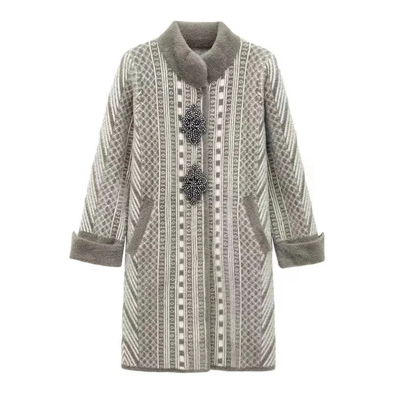 Cappotto da donna di mezza età e anziano Cappotto lungo e casual da madre nobile Autunno e inverno Elegante cappotto di lana Imitazione pelliccia di visone WLF 6