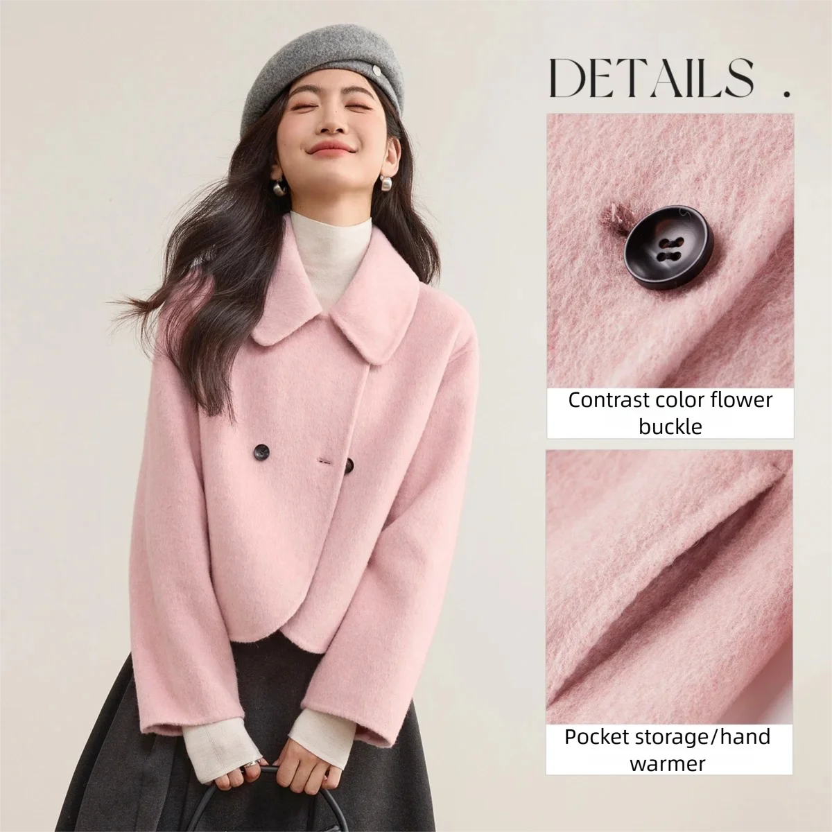 SENTUBILA Cappotto in misto lana da donna 2025 Inverno Double-face Colletto con risvolto Cardigan Femme Solid Capispalla corto Elegante W54OC1879 3