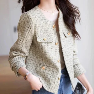 Splicing Nuovo in lana e misto lana da donna Cappotto girocollo Abbigliamento stile coreano Giacche da donna Elegante caldo di alta qualità Lusso economico 1