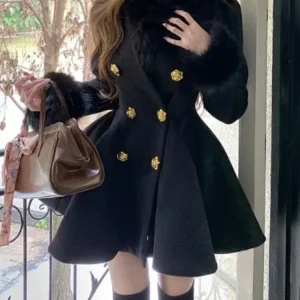 Giacca di lana da principessa vintage francese da donna Nuovo elegante doppio petto dimagrante Miscele da festa Cappotto corto dolce giapponese 2025 Nuovo 1