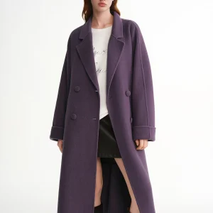  DUSHU 2025 Cappotto lungo invernale da donna in misto lana viola uva - Soprabito semplice ed elegante con risvolto con tacca per abbigliamento casual e da ufficio 1