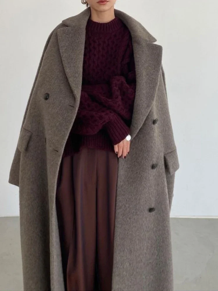 Cappotto in cashmere di alta moda Autunno Inverno Nuovo elegante giacca lunga addensata allentata Donna Cappotti doppiopetto tutto-fiammifero stile giapponese 2