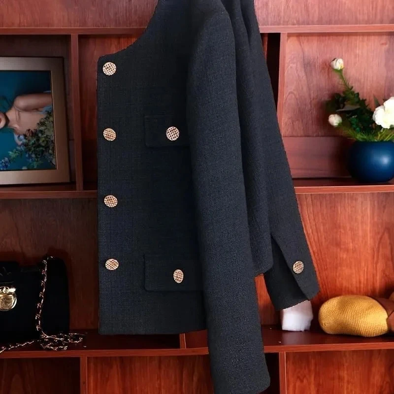 Giacca corta nera per donna Primavera e autunno 2025 Nuovo abito Top Giacca corta Giacca verde Tweed Outwear Giacche spesse Fodera 5