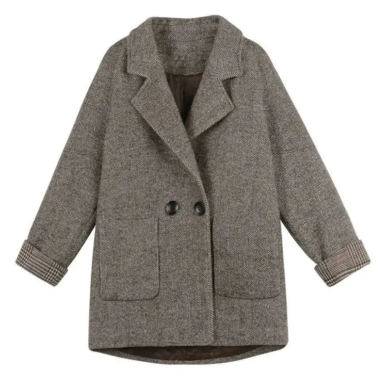 Nuova giacca monopezzo da donna autunno/inverno edizione coreana lana britannica sciolto rilassato tinta unita top cappotto da donna giacche casual 1