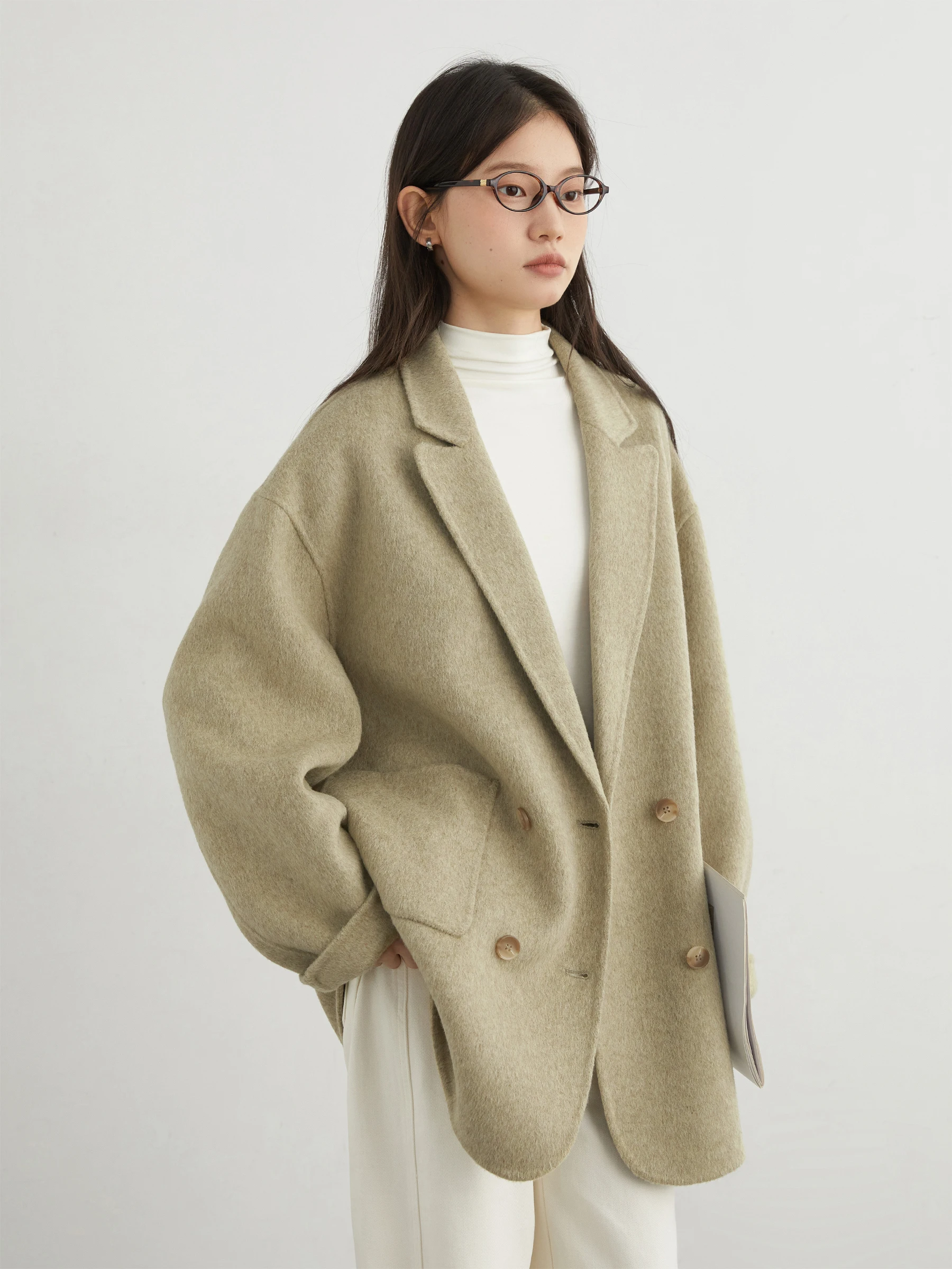 CHIC VEN Moda Donna Cappotto di lana Solido di media lunghezza Double-sided Giacche da donna oversize Capispalla femminile Autunno Inverno 2025 4