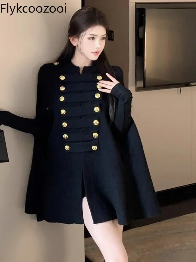 Giacca da donna Cappotti autunnali e invernali Mantello ampio Cappotto di lana a maniche lunghe medio lungo Abbigliamento femminile di lusso 3