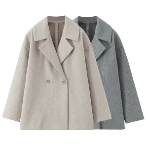 2025 Autunno Nuovo Cappotto da donna Colletto del vestito Temperamento minimalista Cappotto a maniche lunghe stile fibbia ampio e versatile 1