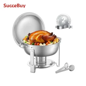 VEVOR Scaldavivande per Spuntino con 2 Padelle Distributore di Calore Rotondo per Ristorazione con Coperchio, Porta Carburante e Vaschetta per l'Acqua per Matrimoni, Feste, Argento 4,7 L 1