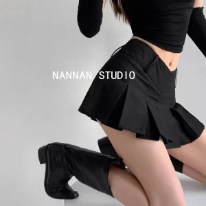 2024 gonna Vintage grigio scuro minigonne donna Ruffles pieghettato pantaloncini Sexy gonne moda femminile 2024 Streetwear Mujer Faldas 1