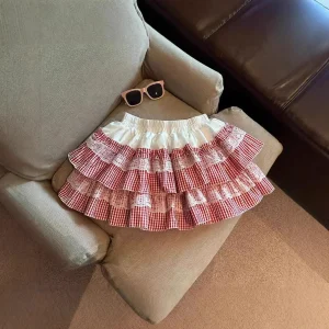 Gonna torta gonfia scozzese in pizzo dolce Estate da donna Nuova minigonna a linea A anti-luce dimagrante a vita alta di piccole dimensioni 1