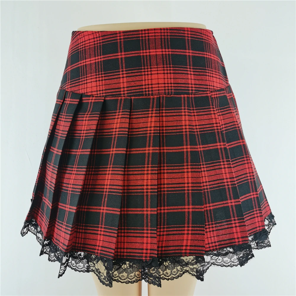 New Contrast Lace Plaid gonna a pieghe Vintage Sexy Skater Clothes Harajuku Gothic Punk England Style Y2k gonna 5