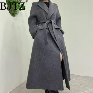 BJTZ Cappotto di lana double face moda donna 2025 Trench palangari definito in vita Autunno Inverno Capispalla di lusso Chic Elegante 1