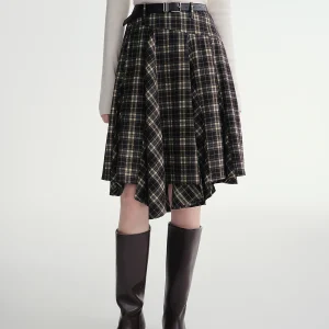DUSHU Gonna a trapezio irregolare 2025 Gonna invernale Donna Vintage stile americano Plaid Streetwear Tempo libero di media lunghezza Y2k 1